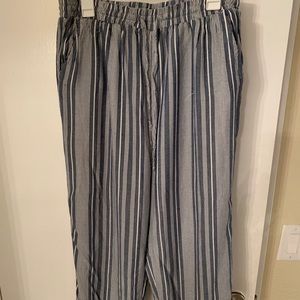 blue and white flowy pants